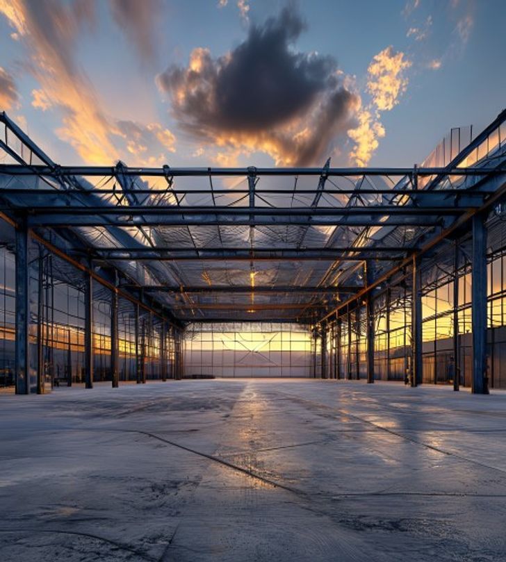 Nave industrial INYMO — estructura metálica con armaduras joist